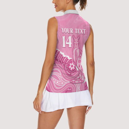 Australia Soccer Breast Cancer Custom Women Sleeveless Polo Shirt Think Pink Aussie Opal Aboriginal Art