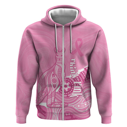 Australia Soccer Breast Cancer Custom Zip Hoodie Think Pink Aussie Opal Aboriginal Art