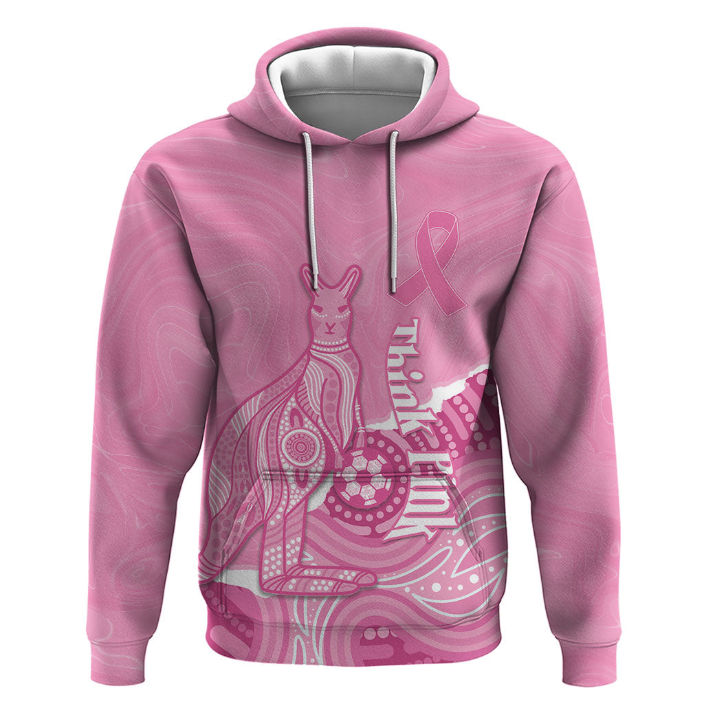 Australia Soccer Breast Cancer Custom Zip Hoodie Think Pink Aussie Opal Aboriginal Art