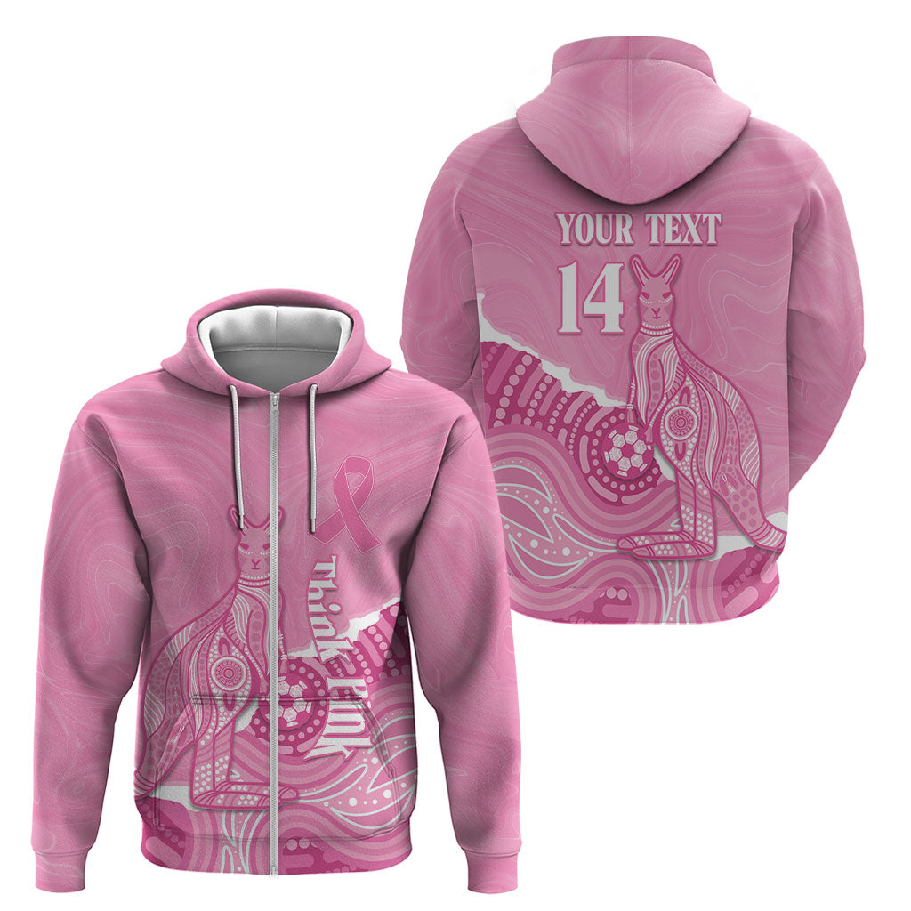 Australia Soccer Breast Cancer Custom Zip Hoodie Think Pink Aussie Opal Aboriginal Art