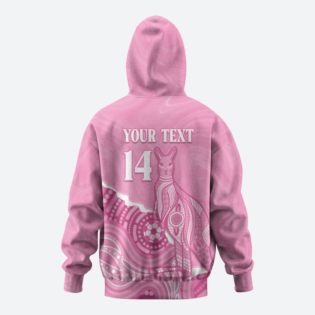 Australia Soccer Breast Cancer Custom Zip Hoodie Think Pink Aussie Opal Aboriginal Art