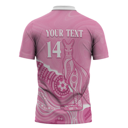 Australia Soccer Breast Cancer Custom Zipper Polo Shirt Think Pink Aussie Opal Aboriginal Art