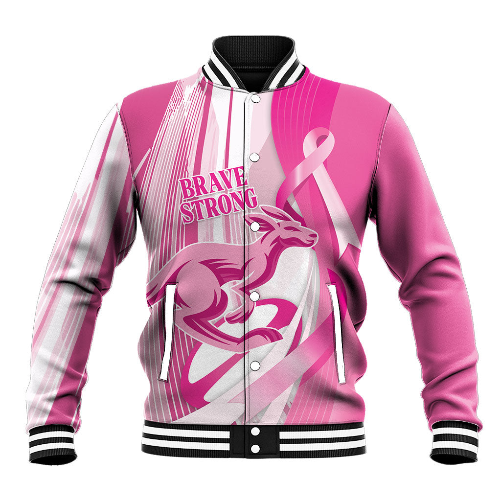 Australia Rugby Breast Cancer Personalised Baseball Jacket Brave Strong Pink Ribbon Sporty Style