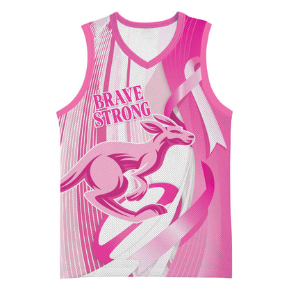 Australia Rugby Breast Cancer Personalised Basketball Jersey Brave Strong Pink Ribbon Sporty Style