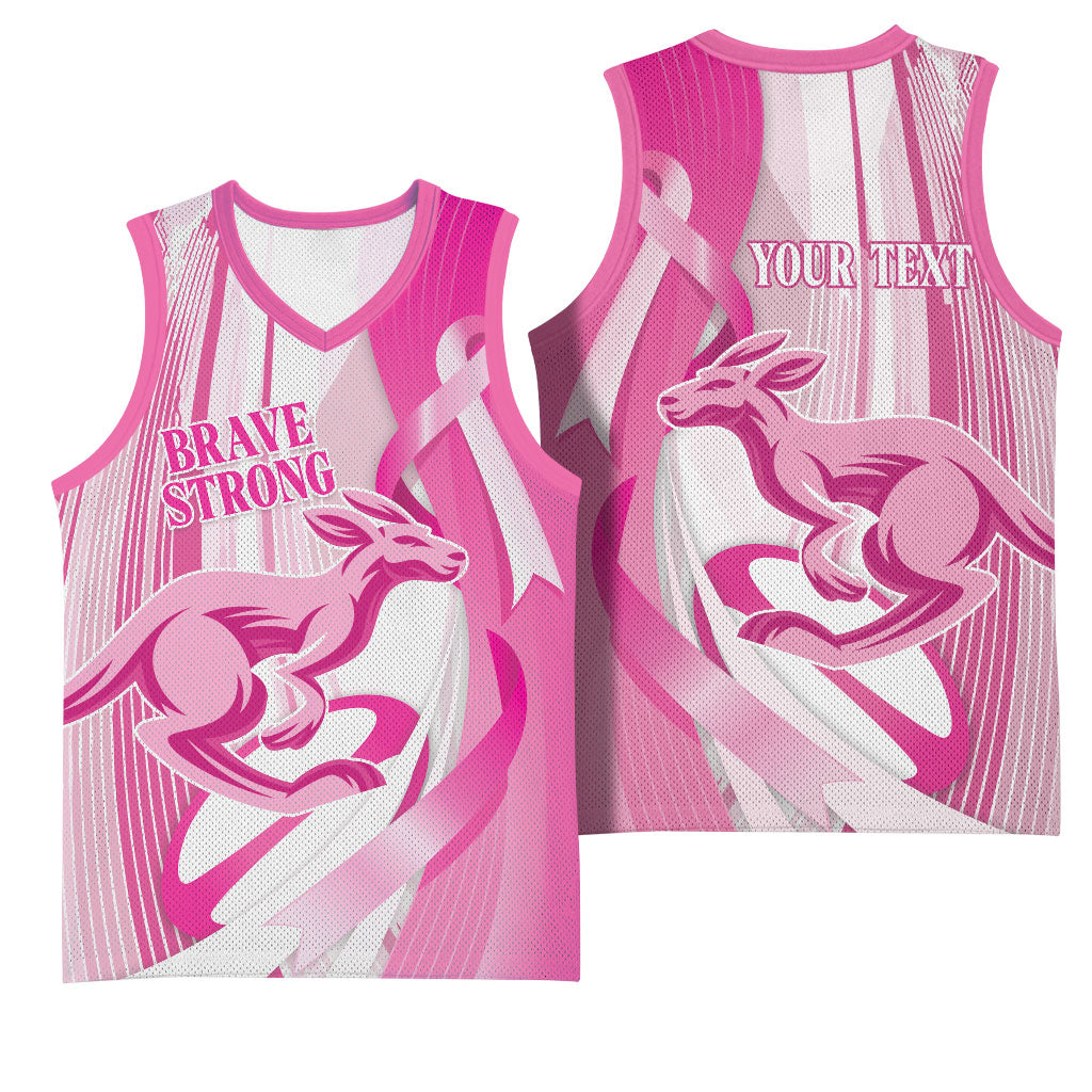 Australia Rugby Breast Cancer Personalised Basketball Jersey Brave Strong Pink Ribbon Sporty Style