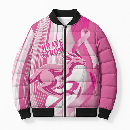 Australia Rugby Breast Cancer Personalised Bomber Puffer Jacket Brave Strong Pink Ribbon Sporty Style