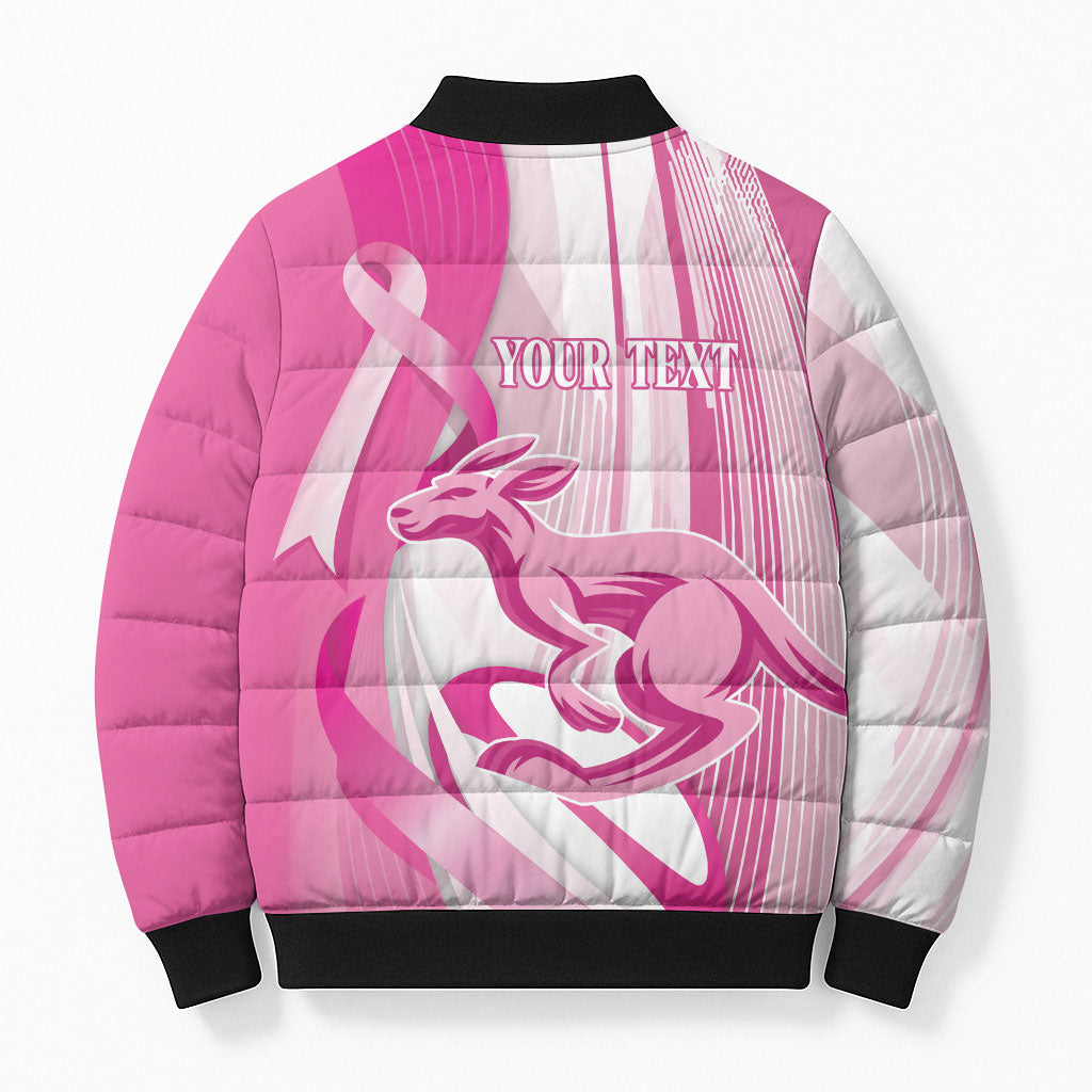 Australia Rugby Breast Cancer Personalised Bomber Puffer Jacket Brave Strong Pink Ribbon Sporty Style