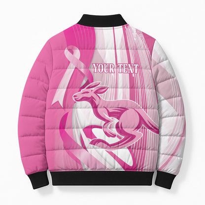 Australia Rugby Breast Cancer Personalised Bomber Puffer Jacket Brave Strong Pink Ribbon Sporty Style
