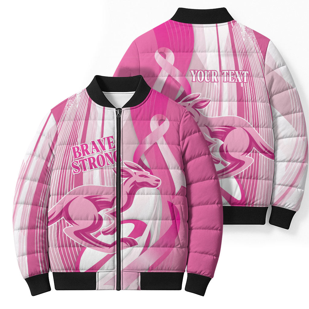 Australia Rugby Breast Cancer Personalised Bomber Puffer Jacket Brave Strong Pink Ribbon Sporty Style