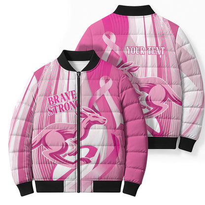 Australia Rugby Breast Cancer Personalised Bomber Puffer Jacket Brave Strong Pink Ribbon Sporty Style