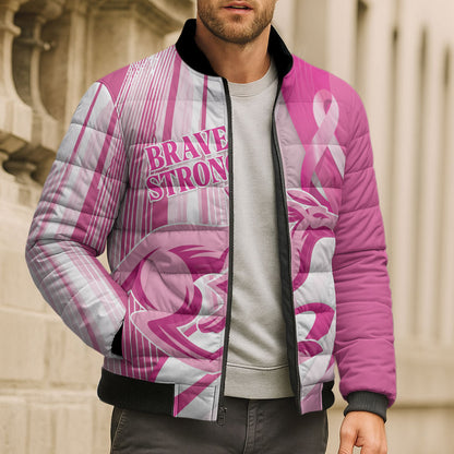 Australia Rugby Breast Cancer Personalised Bomber Puffer Jacket Brave Strong Pink Ribbon Sporty Style