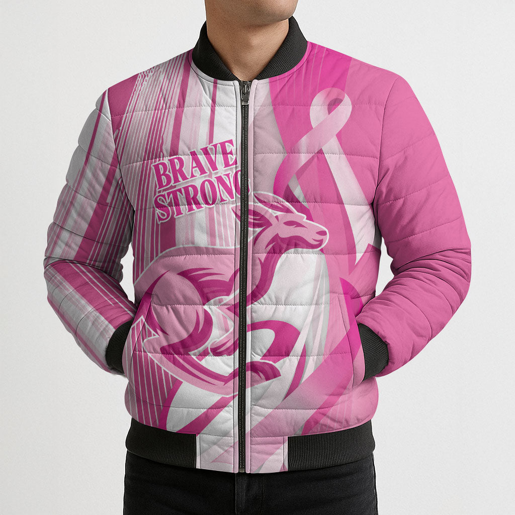 Australia Rugby Breast Cancer Personalised Bomber Puffer Jacket Brave Strong Pink Ribbon Sporty Style