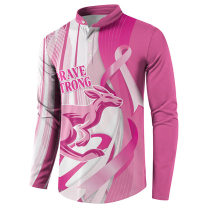 Australia Rugby Breast Cancer Personalised Button Sweatshirt Brave Strong Pink Ribbon Sporty Style
