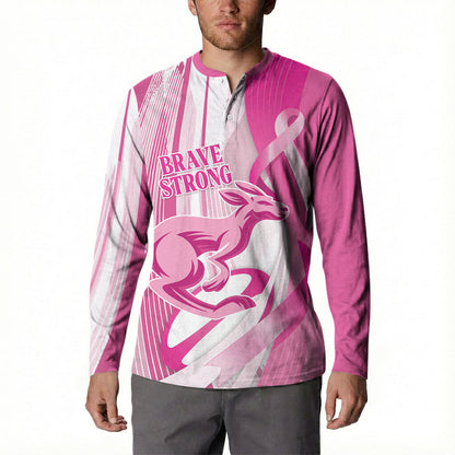 Australia Rugby Breast Cancer Personalised Button Sweatshirt Brave Strong Pink Ribbon Sporty Style