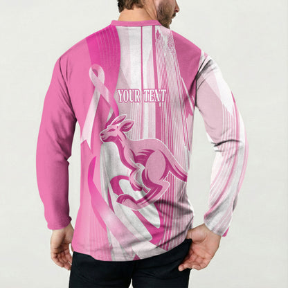Australia Rugby Breast Cancer Personalised Button Sweatshirt Brave Strong Pink Ribbon Sporty Style