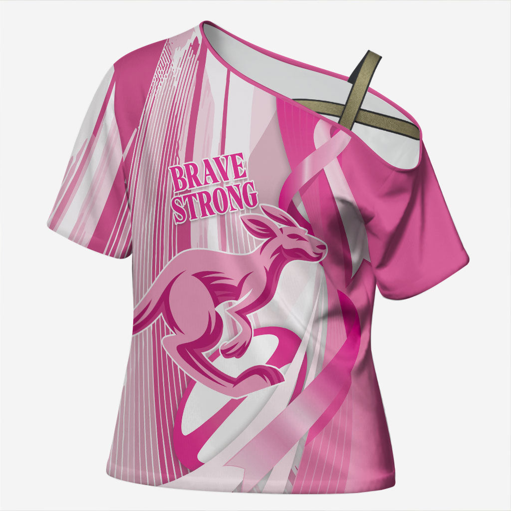 Australia Rugby Breast Cancer Personalised Cross Shoulder Shirt Brave Strong Pink Ribbon Sporty Style
