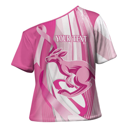 Australia Rugby Breast Cancer Personalised Cross Shoulder Shirt Brave Strong Pink Ribbon Sporty Style