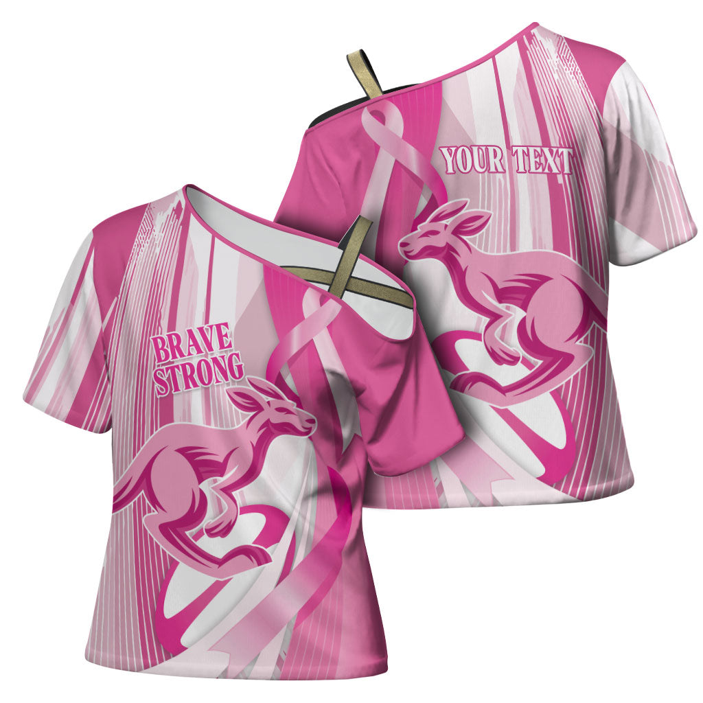 Australia Rugby Breast Cancer Personalised Cross Shoulder Shirt Brave Strong Pink Ribbon Sporty Style