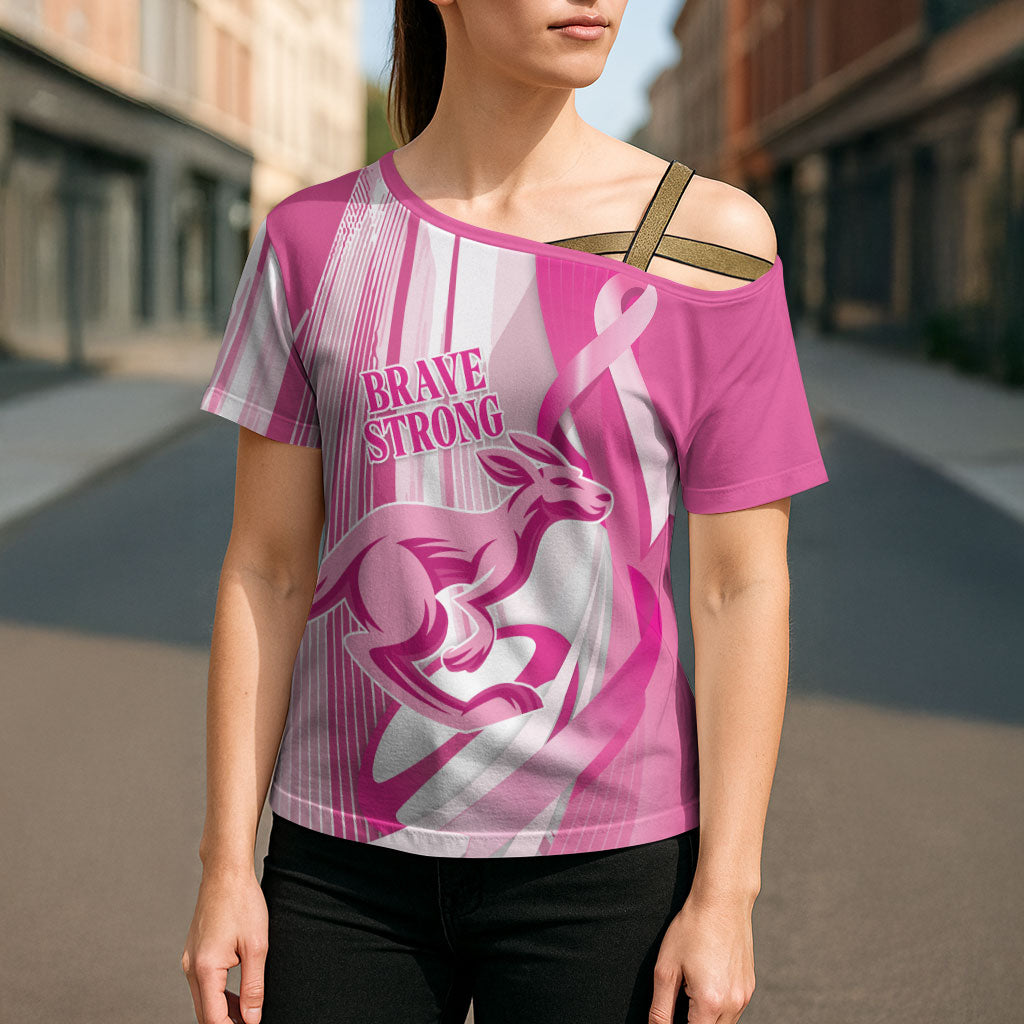 Australia Rugby Breast Cancer Personalised Cross Shoulder Shirt Brave Strong Pink Ribbon Sporty Style