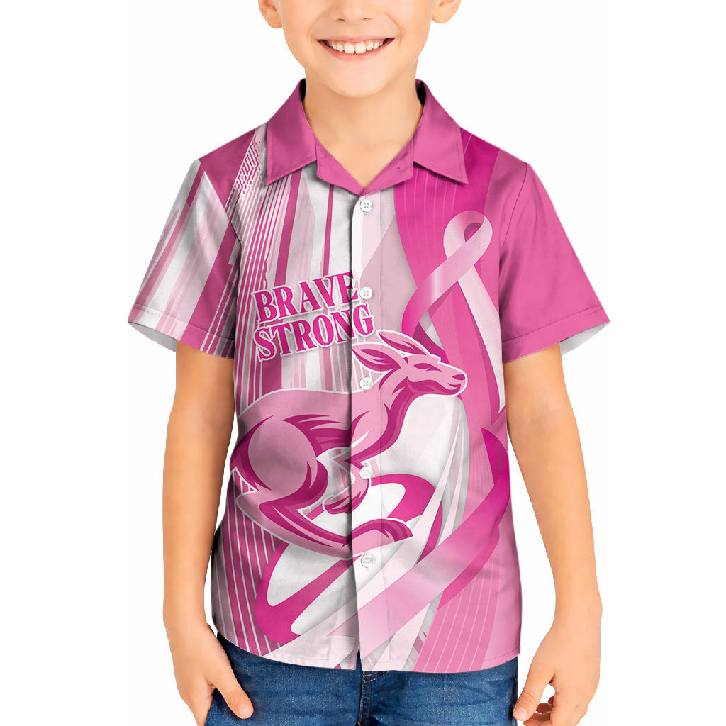 Australia Rugby Breast Cancer Personalised Kid Hawaiian Shirt Brave Strong Pink Ribbon Sporty Style