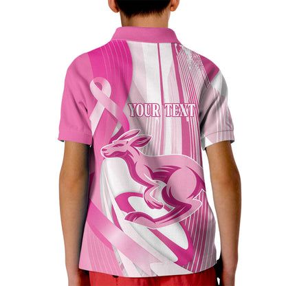 Australia Rugby Breast Cancer Personalised Kid Polo Shirt Brave Strong Pink Ribbon Sporty Style