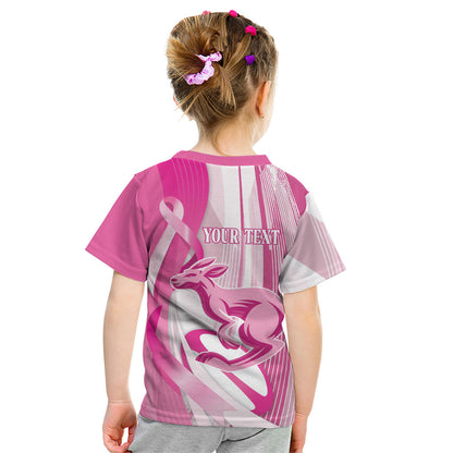 Australia Rugby Breast Cancer Personalised Kid T Shirt Brave Strong Pink Ribbon Sporty Style