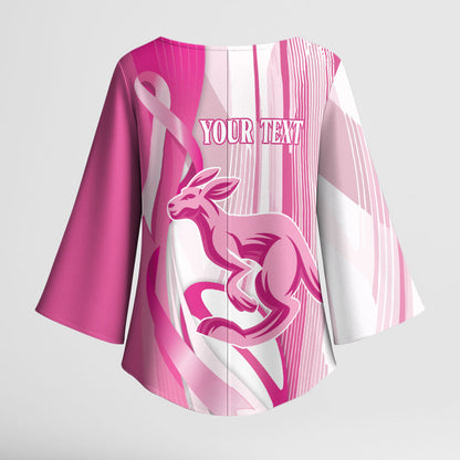 Australia Rugby Breast Cancer Personalised Kimono Sleeve Blouse Brave Strong Pink Ribbon Sporty Style