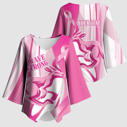 Australia Rugby Breast Cancer Personalised Kimono Sleeve Blouse Brave Strong Pink Ribbon Sporty Style