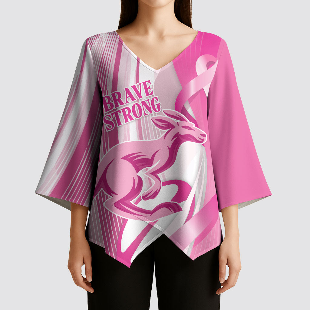 Australia Rugby Breast Cancer Personalised Kimono Sleeve Blouse Brave Strong Pink Ribbon Sporty Style