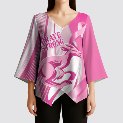 Australia Rugby Breast Cancer Personalised Kimono Sleeve Blouse Brave Strong Pink Ribbon Sporty Style