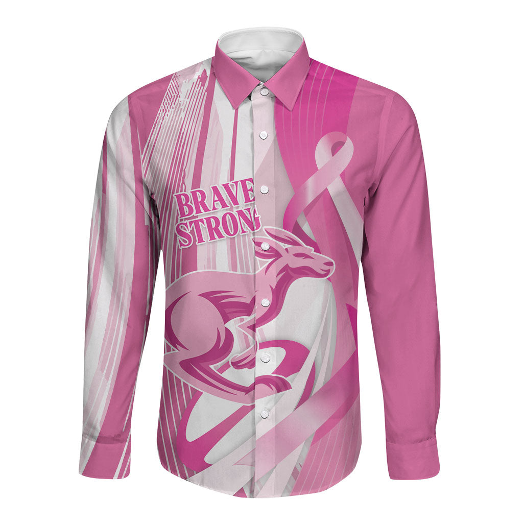 Australia Rugby Breast Cancer Personalised Long Sleeve Button Shirt Brave Strong Pink Ribbon Sporty Style