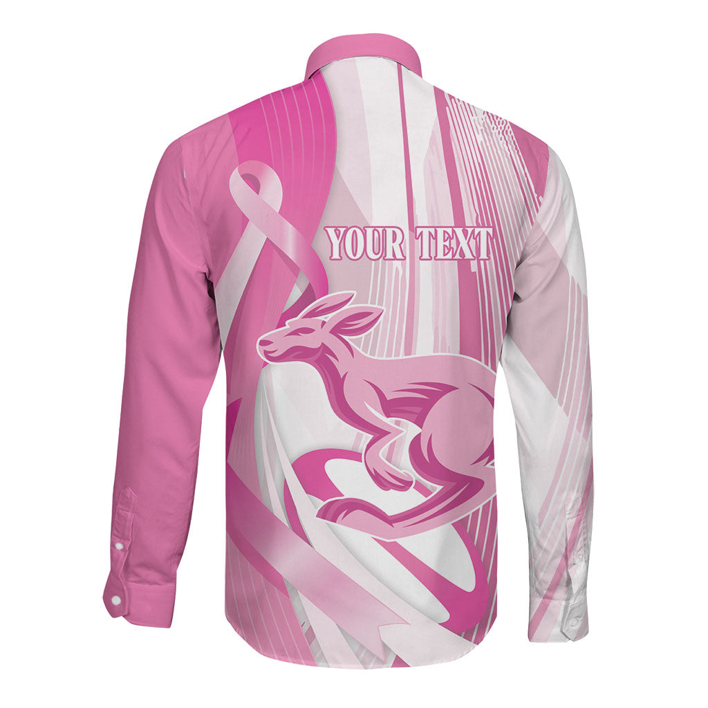 Australia Rugby Breast Cancer Personalised Long Sleeve Button Shirt Brave Strong Pink Ribbon Sporty Style