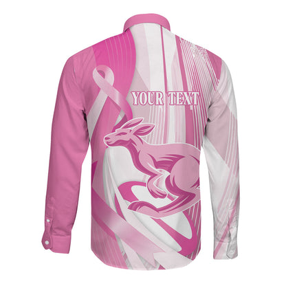 Australia Rugby Breast Cancer Personalised Long Sleeve Button Shirt Brave Strong Pink Ribbon Sporty Style