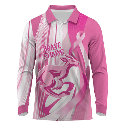 Australia Rugby Breast Cancer Personalised Long Sleeve Polo Shirt Brave Strong Pink Ribbon Sporty Style