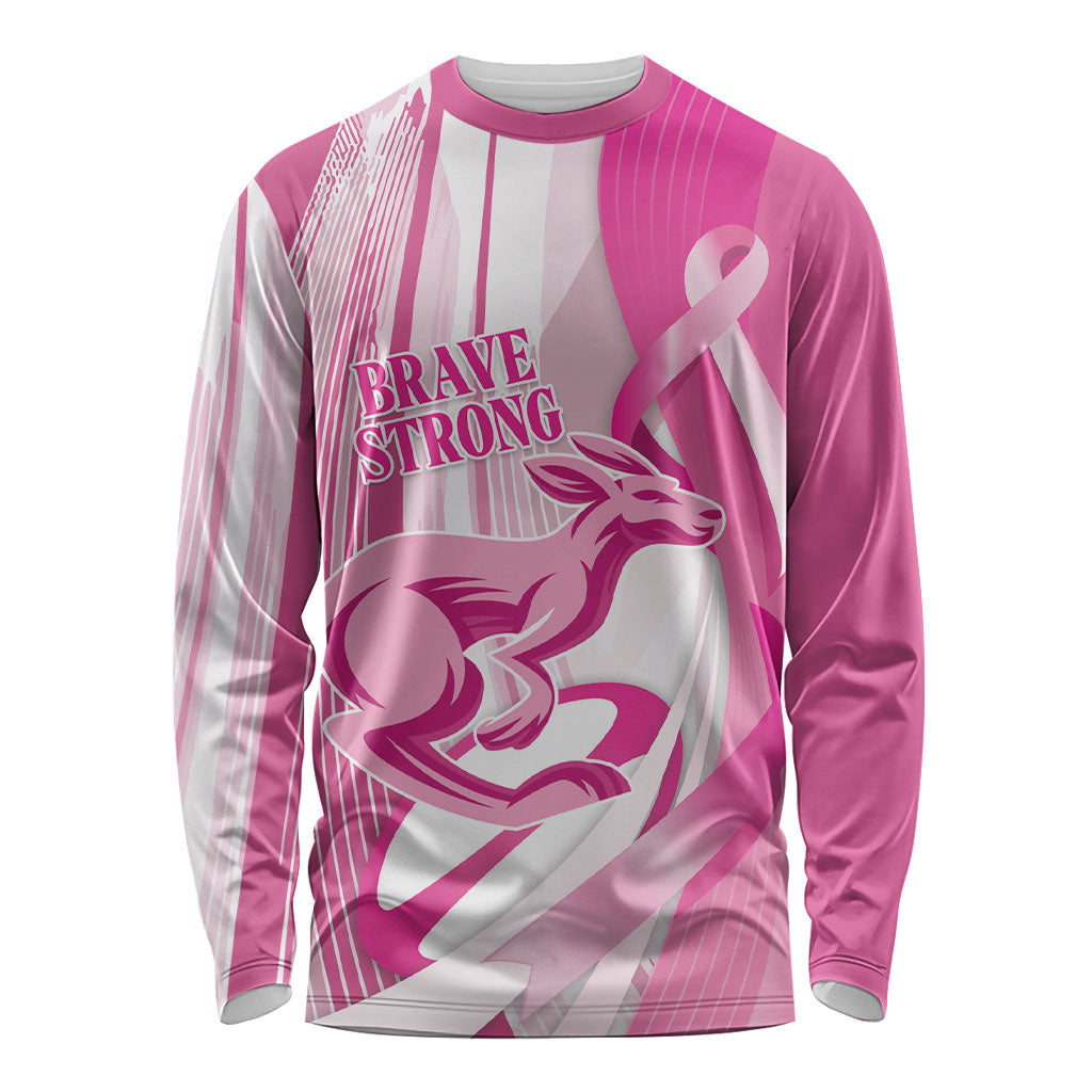 Australia Rugby Breast Cancer Personalised Long Sleeve Shirt Brave Strong Pink Ribbon Sporty Style