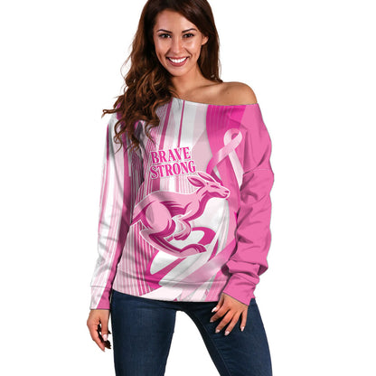 Australia Rugby Breast Cancer Personalised Off Shoulder Sweater Brave Strong Pink Ribbon Sporty Style