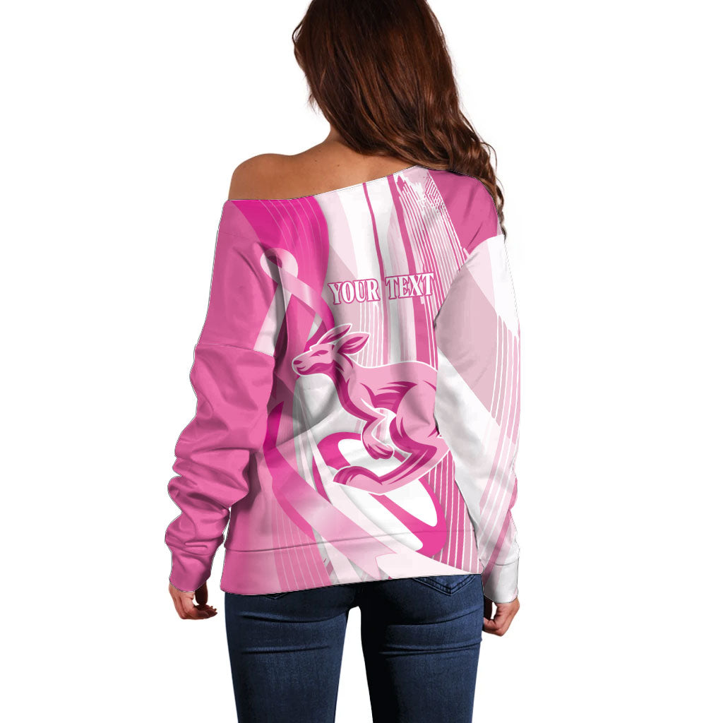 Australia Rugby Breast Cancer Personalised Off Shoulder Sweater Brave Strong Pink Ribbon Sporty Style