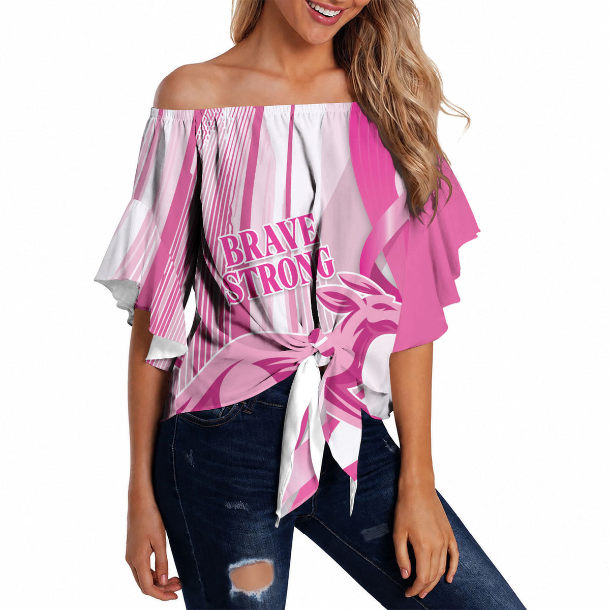 Australia Rugby Breast Cancer Personalised Off Shoulder Wrap Waist Top Brave Strong Pink Ribbon Sporty Style