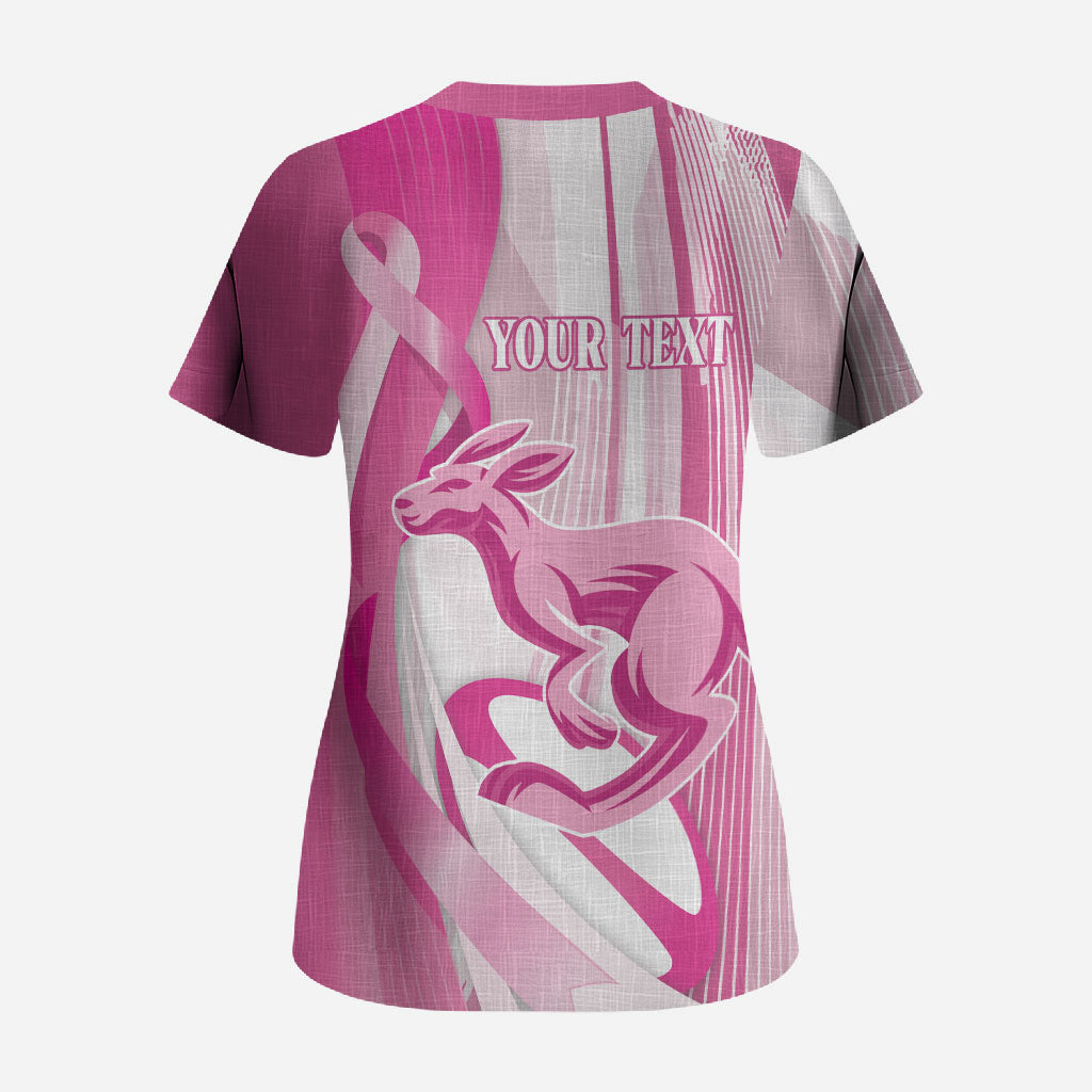 Australia Rugby Breast Cancer Personalised Scrub Top Brave Strong Pink Ribbon Sporty Style