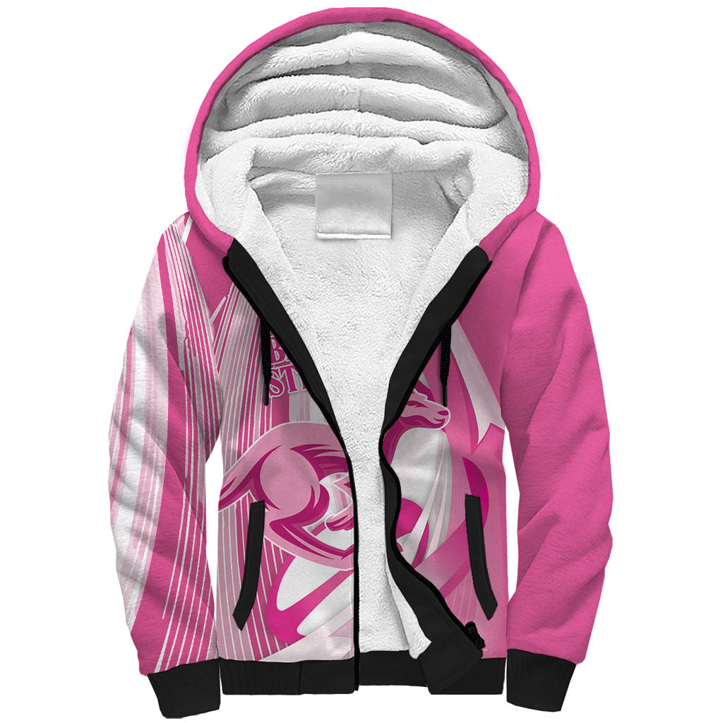 Australia Rugby Breast Cancer Personalised Sherpa Hoodie Brave Strong Pink Ribbon Sporty Style