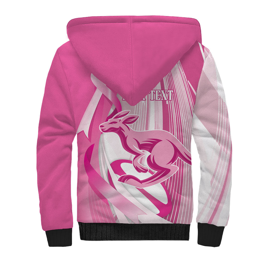 Australia Rugby Breast Cancer Personalised Sherpa Hoodie Brave Strong Pink Ribbon Sporty Style