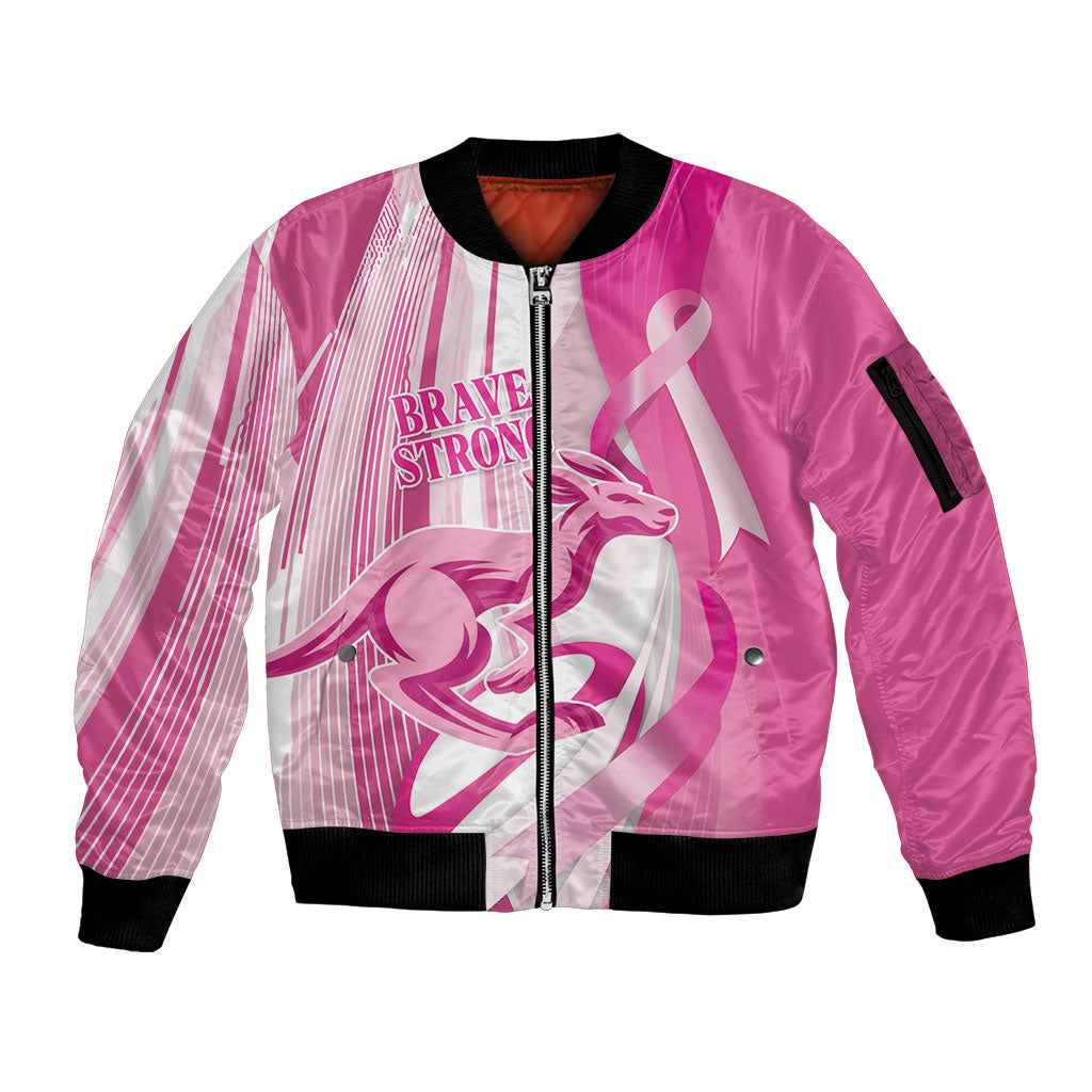 Australia Rugby Breast Cancer Personalised Sleeve Zip Bomber Jacket Brave Strong Pink Ribbon Sporty Style