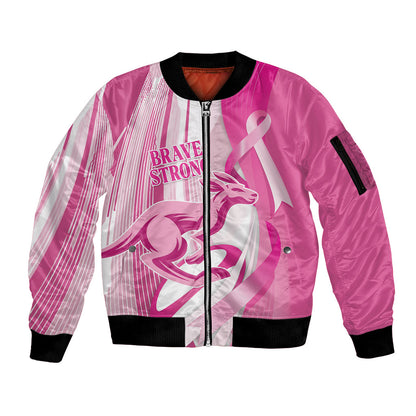 Australia Rugby Breast Cancer Personalised Sleeve Zip Bomber Jacket Brave Strong Pink Ribbon Sporty Style