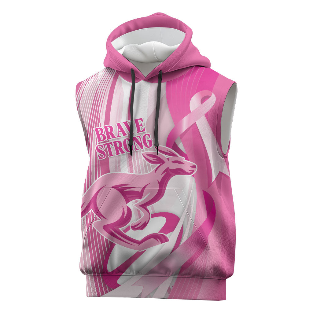 Australia Rugby Breast Cancer Personalised Sleeveless Hoodie Brave Strong Pink Ribbon Sporty Style
