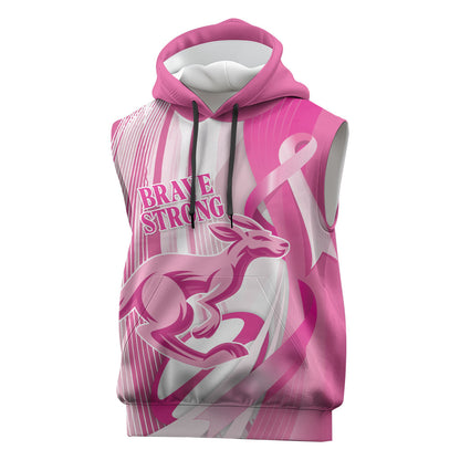 Australia Rugby Breast Cancer Personalised Sleeveless Hoodie Brave Strong Pink Ribbon Sporty Style