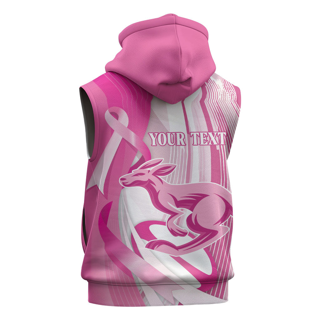 Australia Rugby Breast Cancer Personalised Sleeveless Hoodie Brave Strong Pink Ribbon Sporty Style