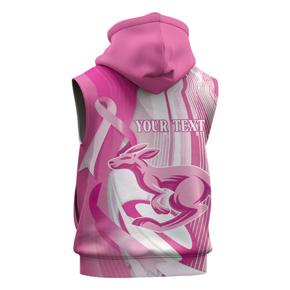 Australia Rugby Breast Cancer Personalised Sleeveless Hoodie Brave Strong Pink Ribbon Sporty Style