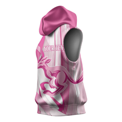 Australia Rugby Breast Cancer Personalised Sleeveless Hoodie Brave Strong Pink Ribbon Sporty Style