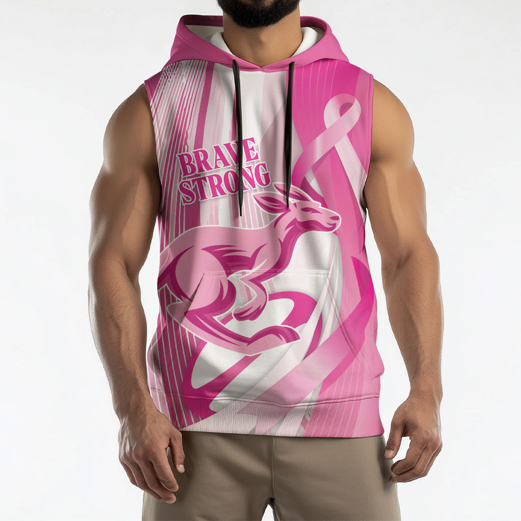 Australia Rugby Breast Cancer Personalised Sleeveless Hoodie Brave Strong Pink Ribbon Sporty Style
