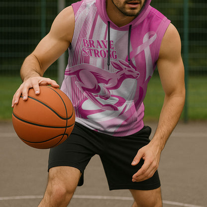 Australia Rugby Breast Cancer Personalised Sleeveless Hoodie Brave Strong Pink Ribbon Sporty Style